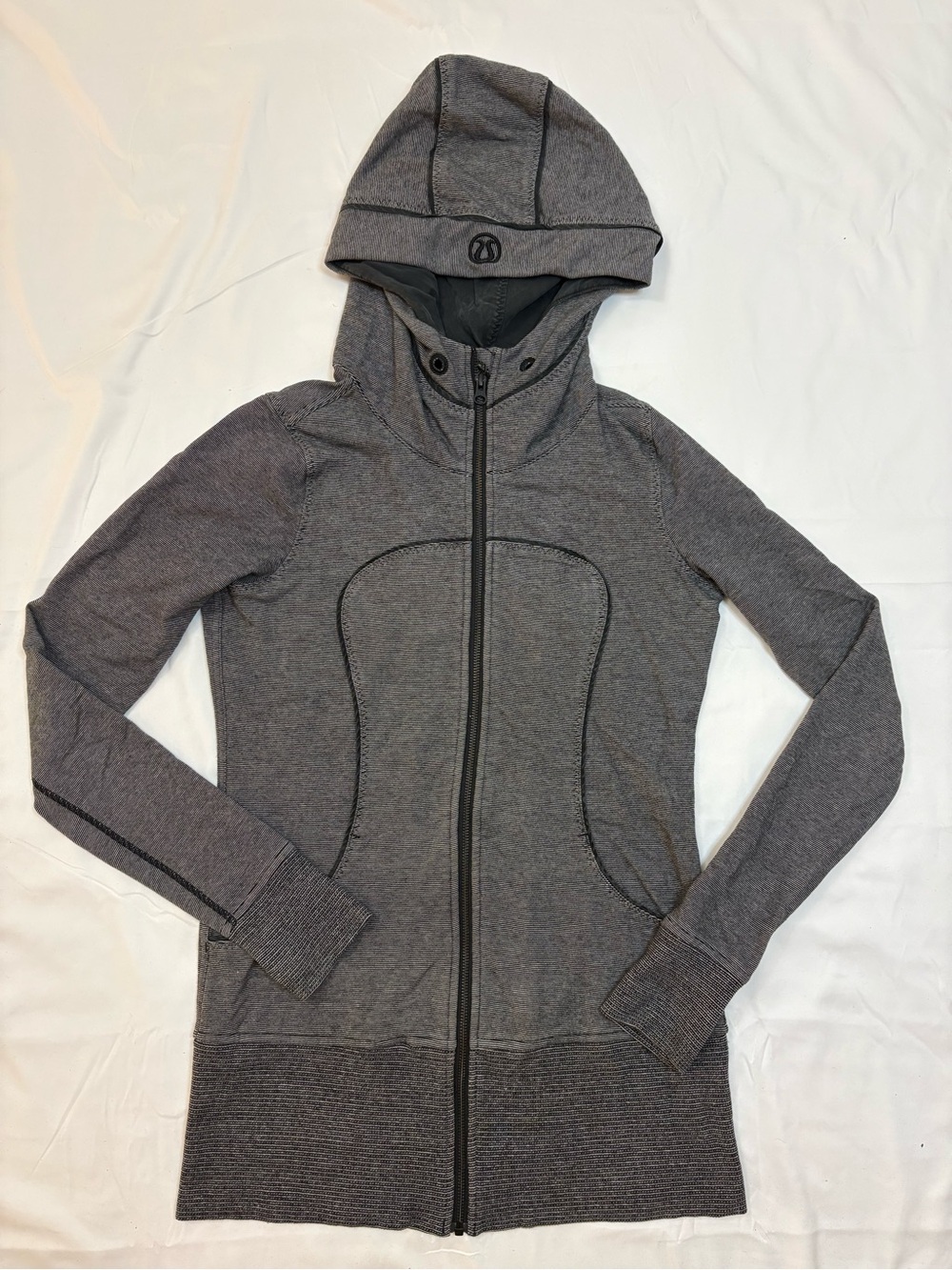 Lululemon Heathered Gray Microstripe Live Simply Full Zip Hoodie Jacket Size 8